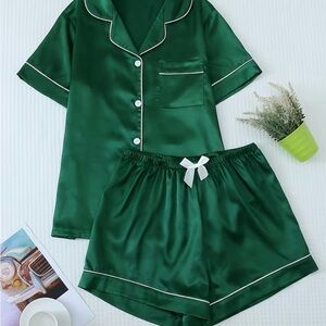 Elegant Green Satin Pajama Set